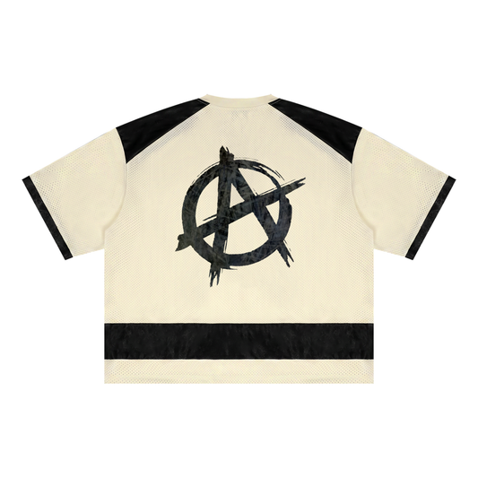 Unisex Raglan Sleeve Mesh Boxy T-Shirt with original hand painted anarchy symbol