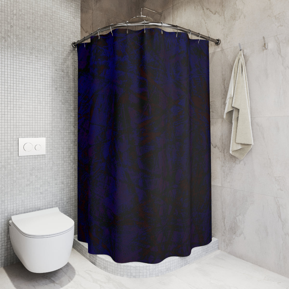 Navy Marble Shower Curtain - Deep Blue Abstract Bath Decor