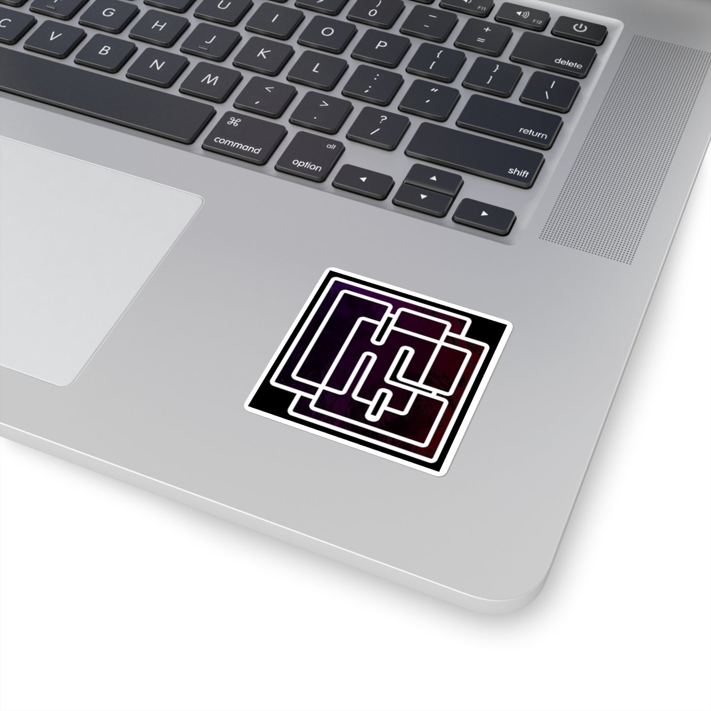 Geometric Maze Square Sticker — Abstract Interlocking Line Art Laptop Decal