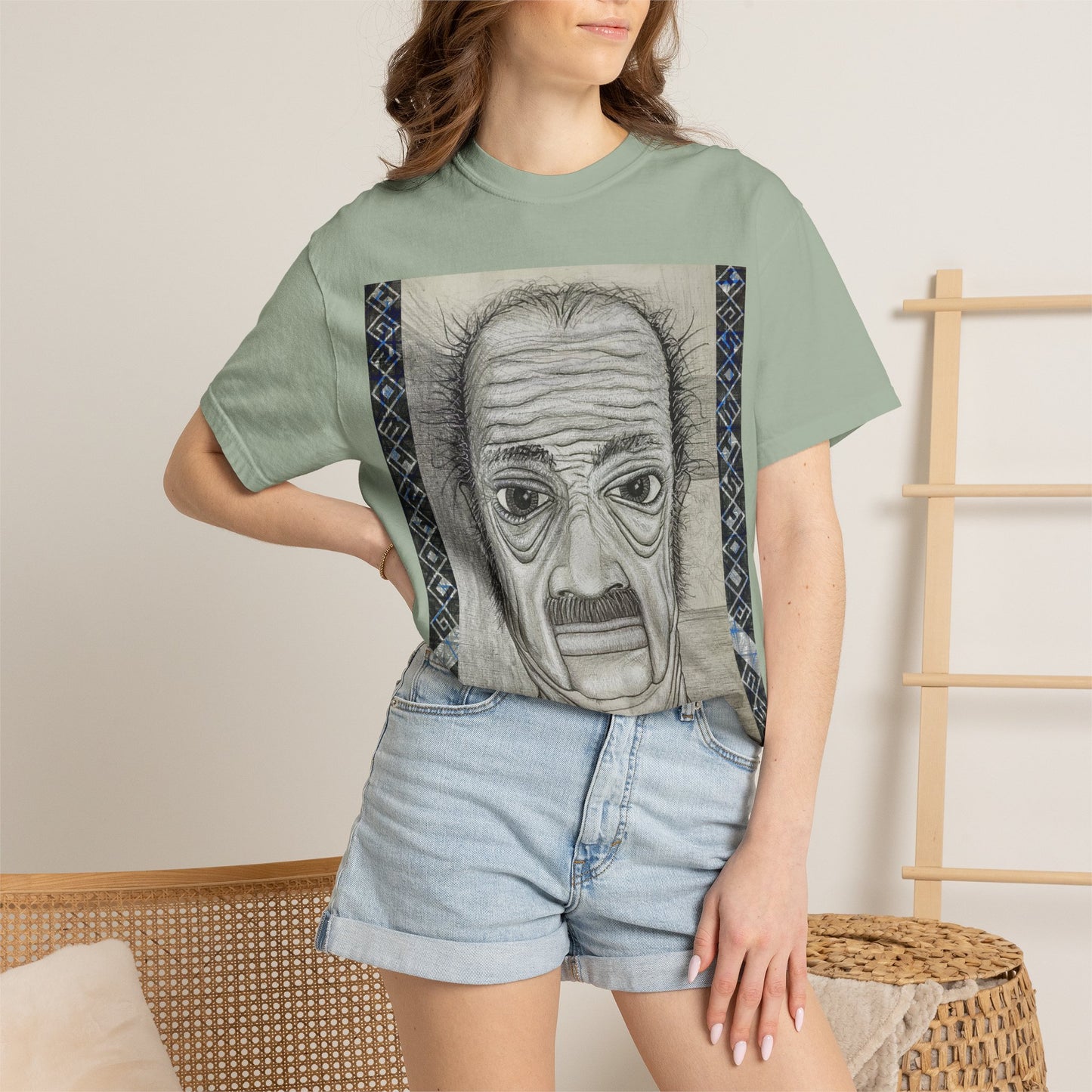 Surreal Portrait Tee — Hand-Drawn Wrinkled Face Illustration