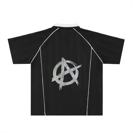 Shadow Stripe Collared Soccer Jersey with original Hand Drawn Anarchy Symbol