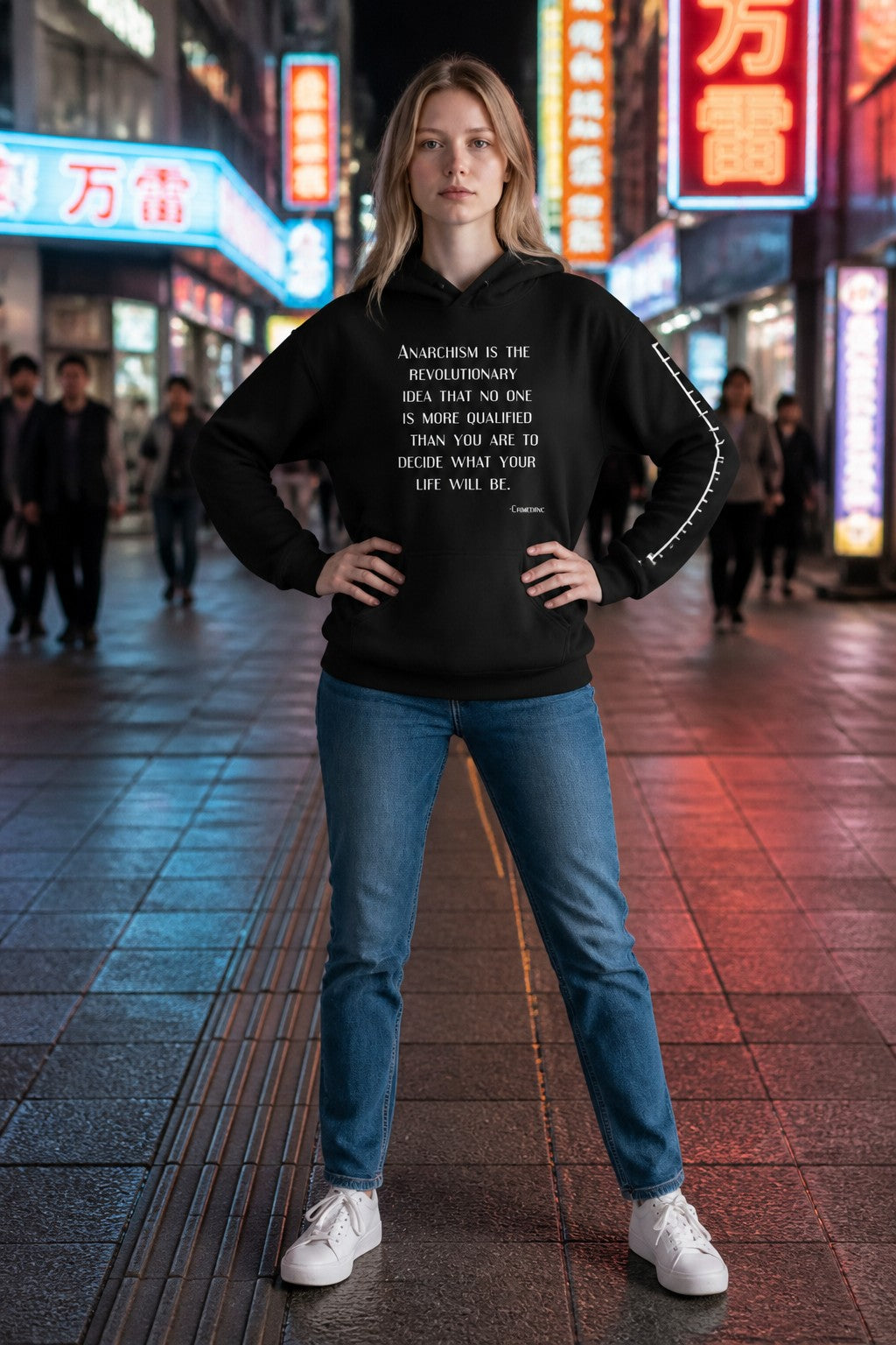 Oversize Fleeced Hoodie with original anarchist artwork and quote