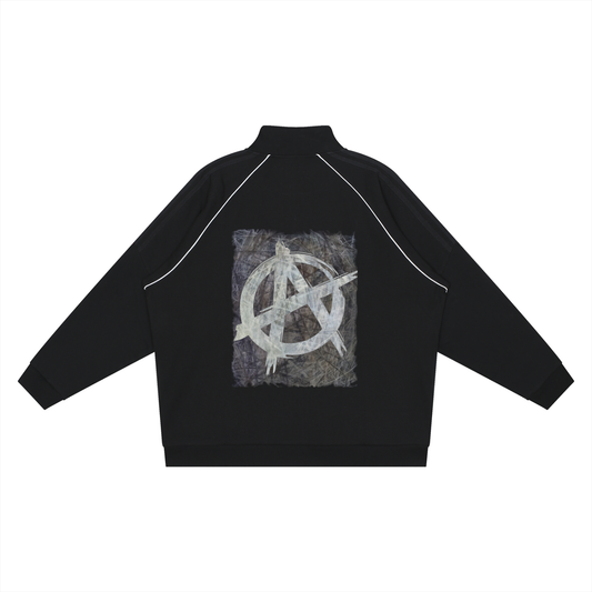 Abstract Drawing and Anarchy Symbol - Reflection Striped Raglan Sleeve Jacket