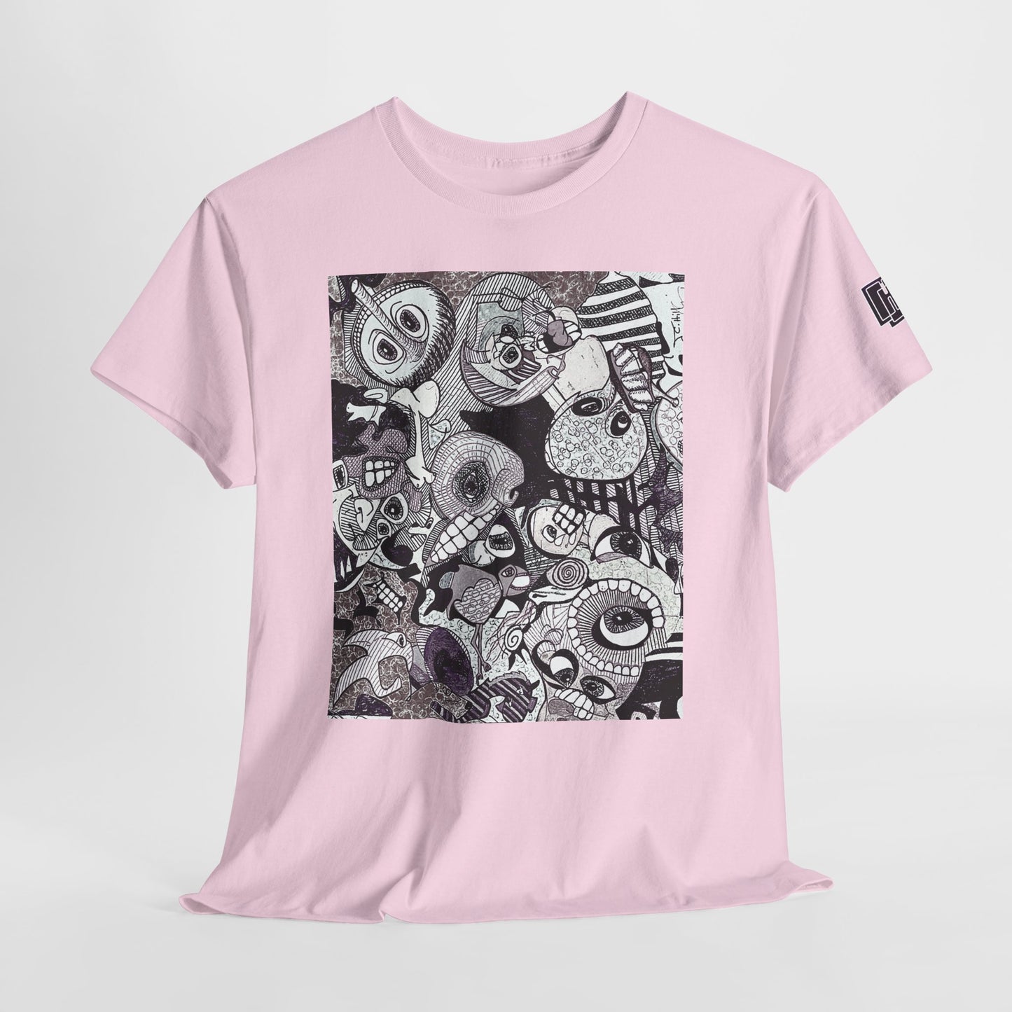 Doodle Monsters Graphic Tee — Black & White Surreal Cartoon Print