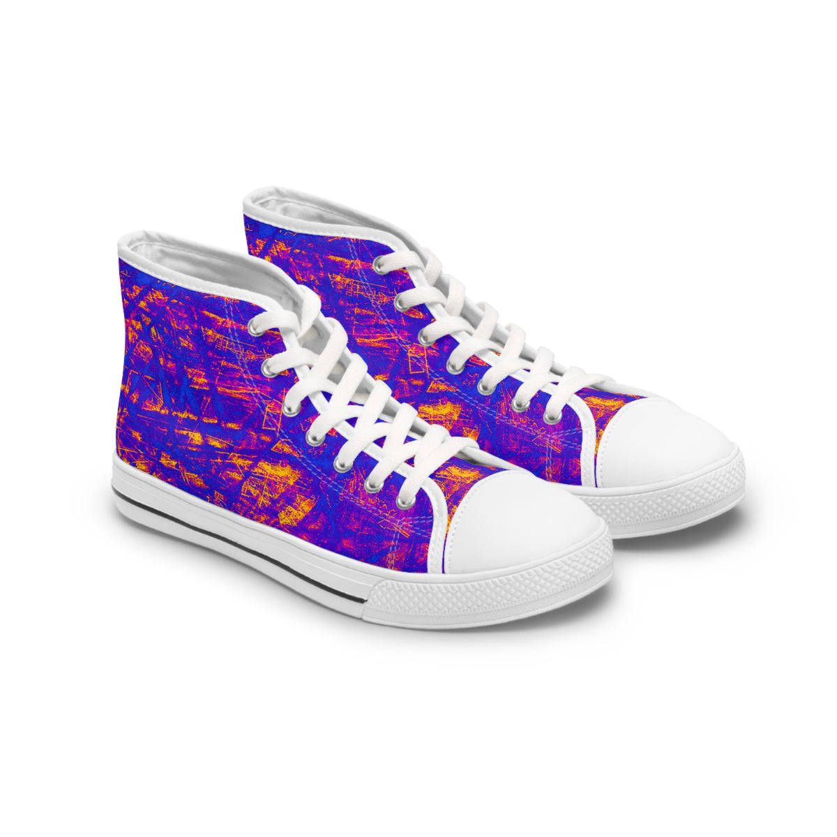 Women's High Top Sneakers — Vibrant Purple Orange Abstract Print