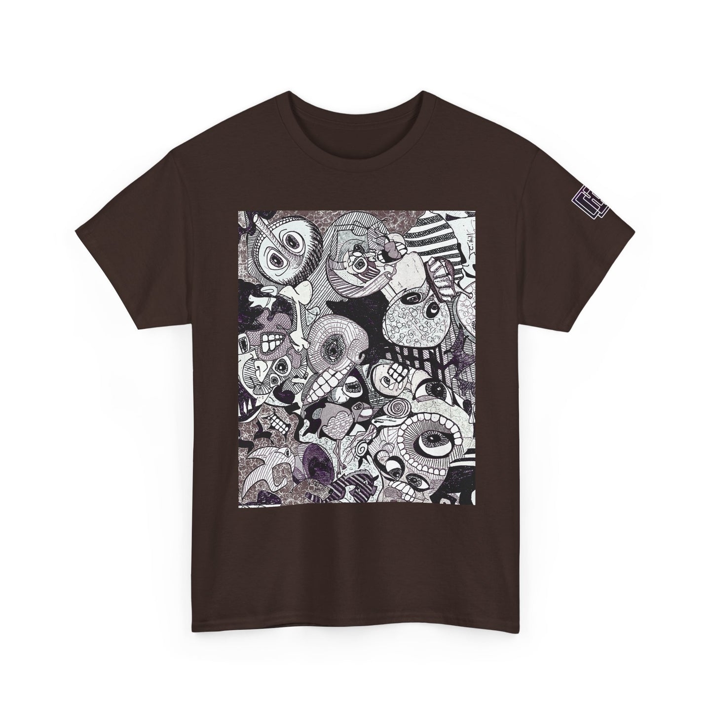 Doodle Monsters Graphic Tee — Black & White Surreal Cartoon Print