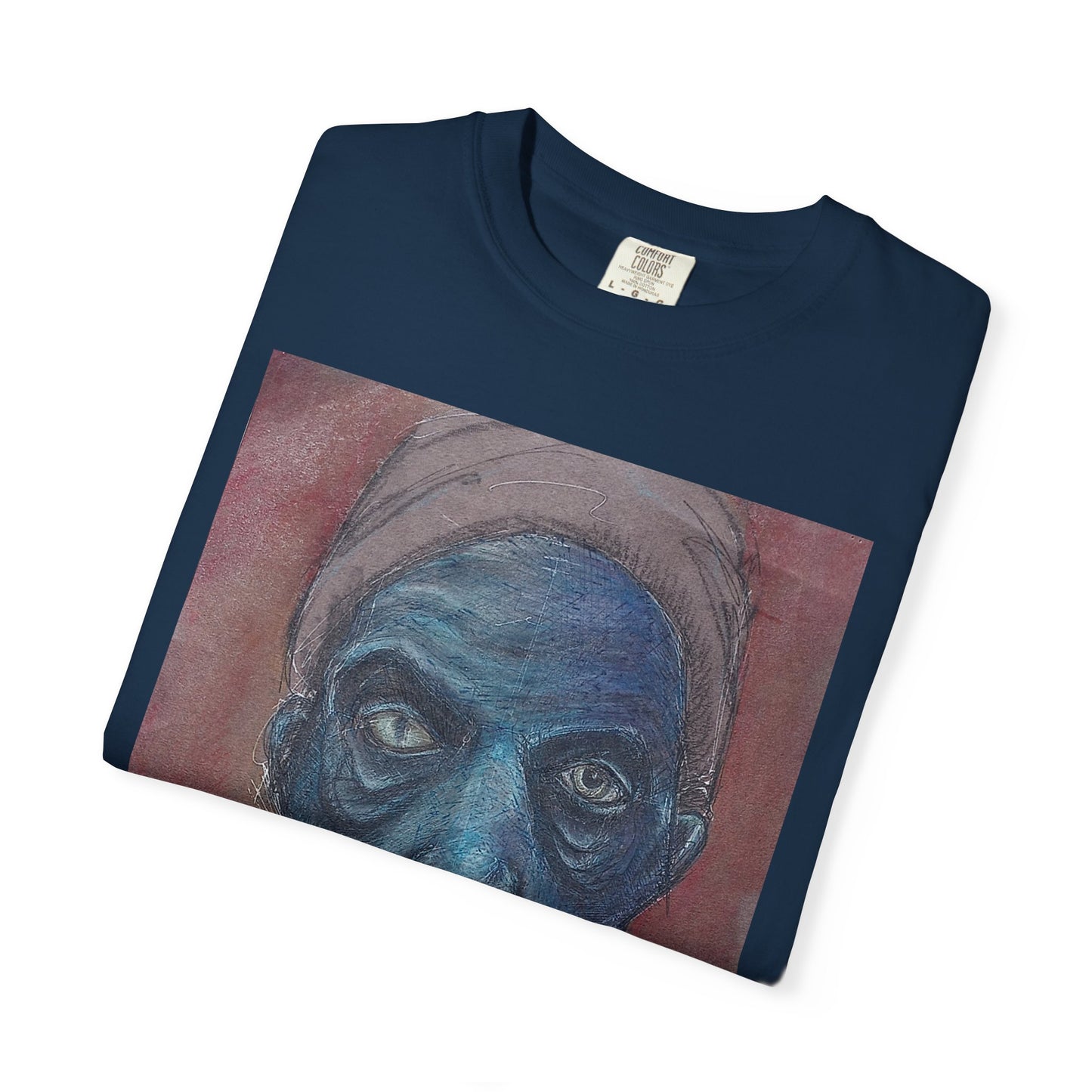 Portrait T-Shirt — Moody Blue Face Art Tee