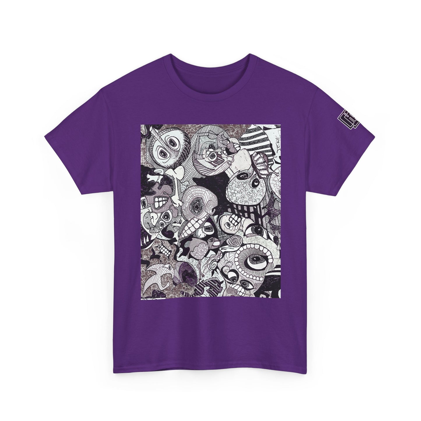 Doodle Monsters Graphic Tee — Black & White Surreal Cartoon Print