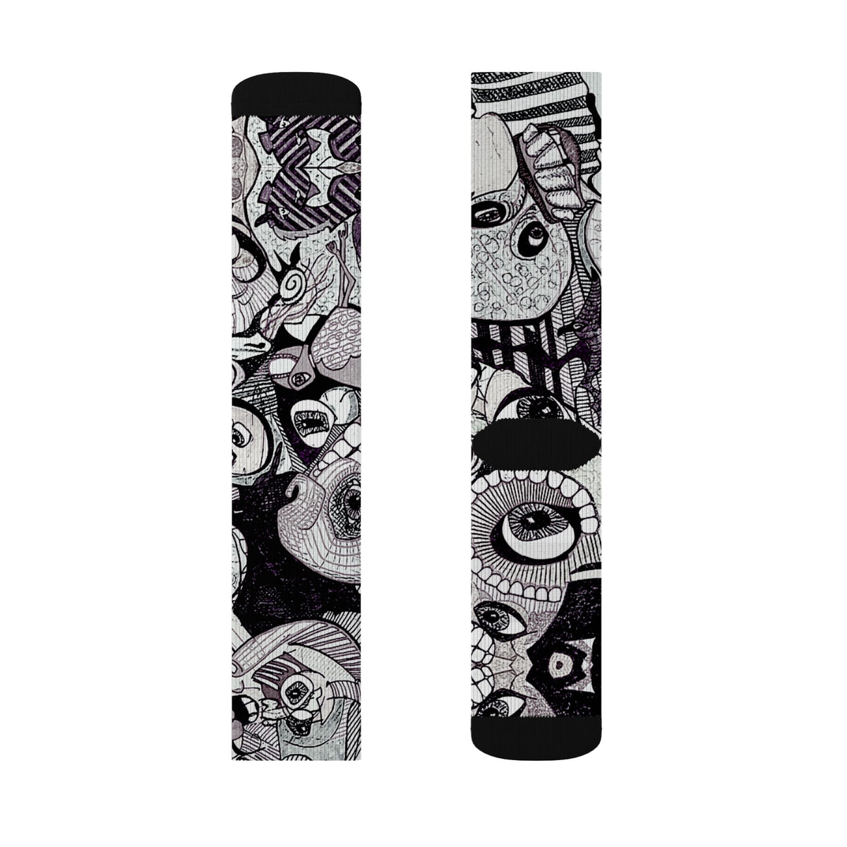 House Party — Black & Gray All-Over Face Pattern Sublimation Socks