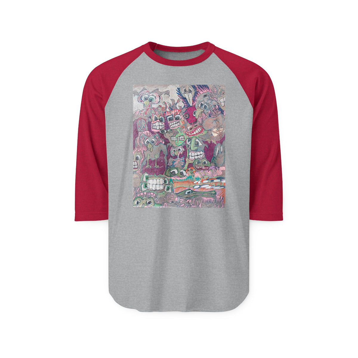 Raglan Shirt - Colorful Collage Art Graphic Baseball Tee