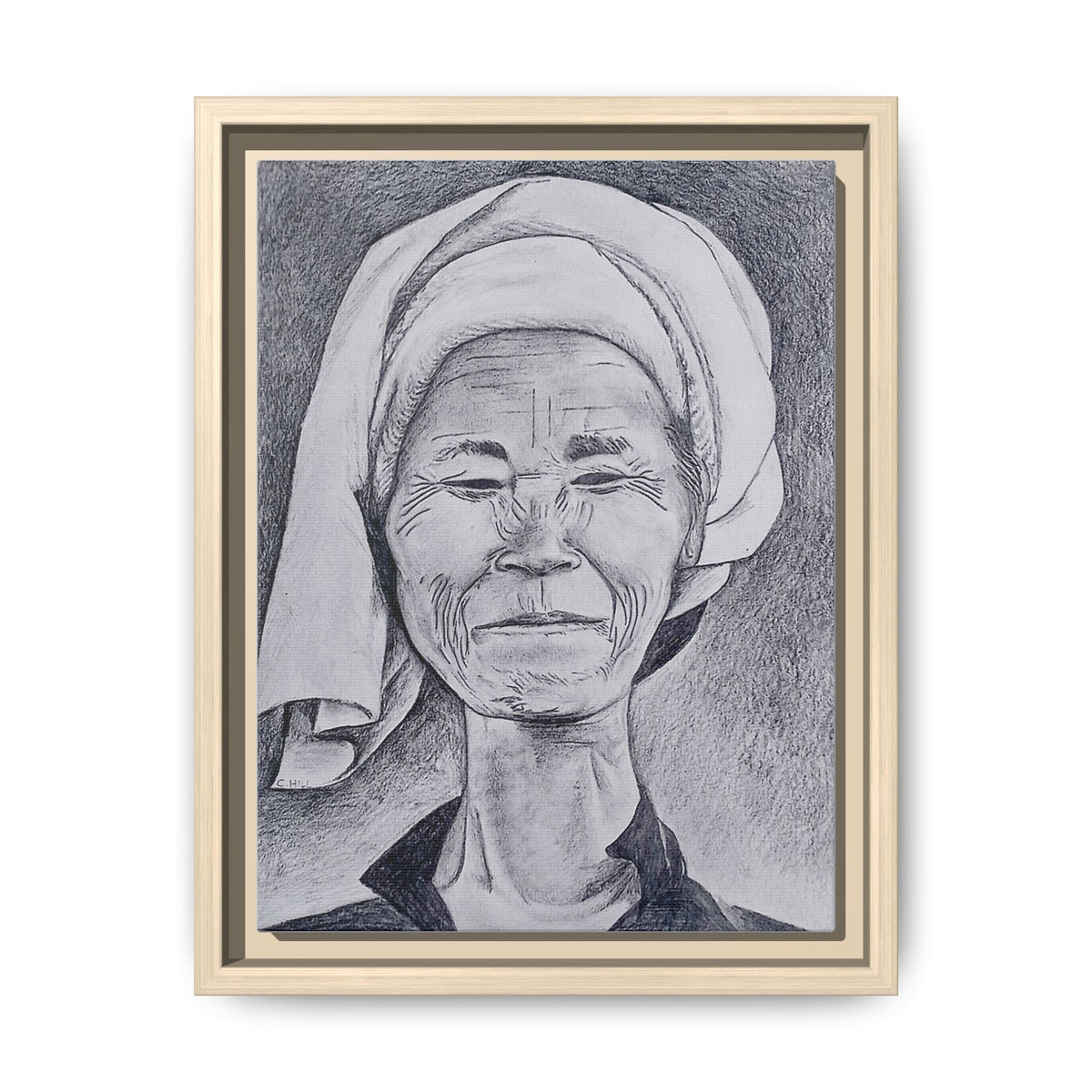 Long Neck Lady Portrait - Framed Matte Canvas Print