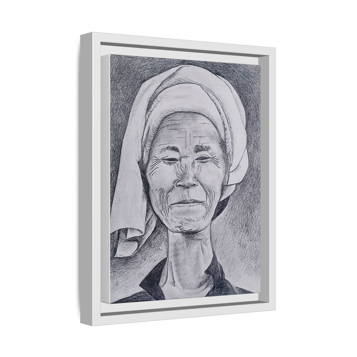 Long Neck Lady Portrait - Framed Matte Canvas Print