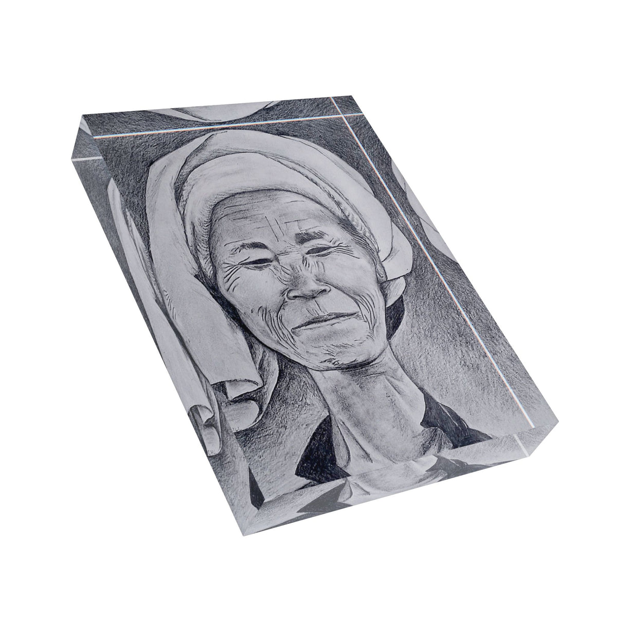 Long Neck Lady - Pencil Portrait Acrylic  Photo Block