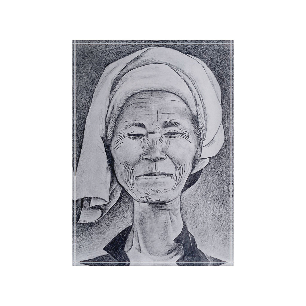 Long Neck Lady - Pencil Portrait Acrylic  Photo Block