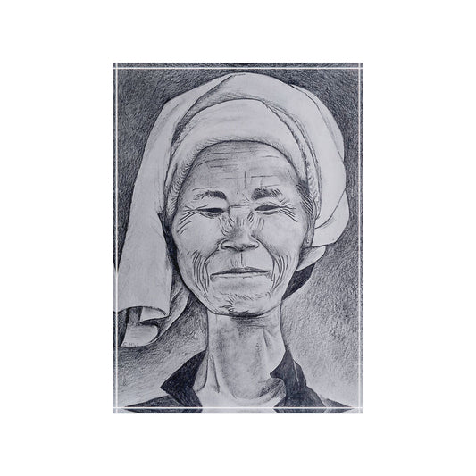 Long Neck Lady - Pencil Portrait Acrylic  Photo Block
