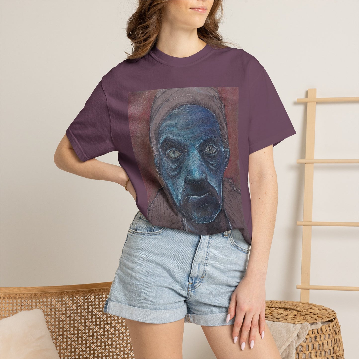 Portrait T-Shirt — Moody Blue Face Art Tee