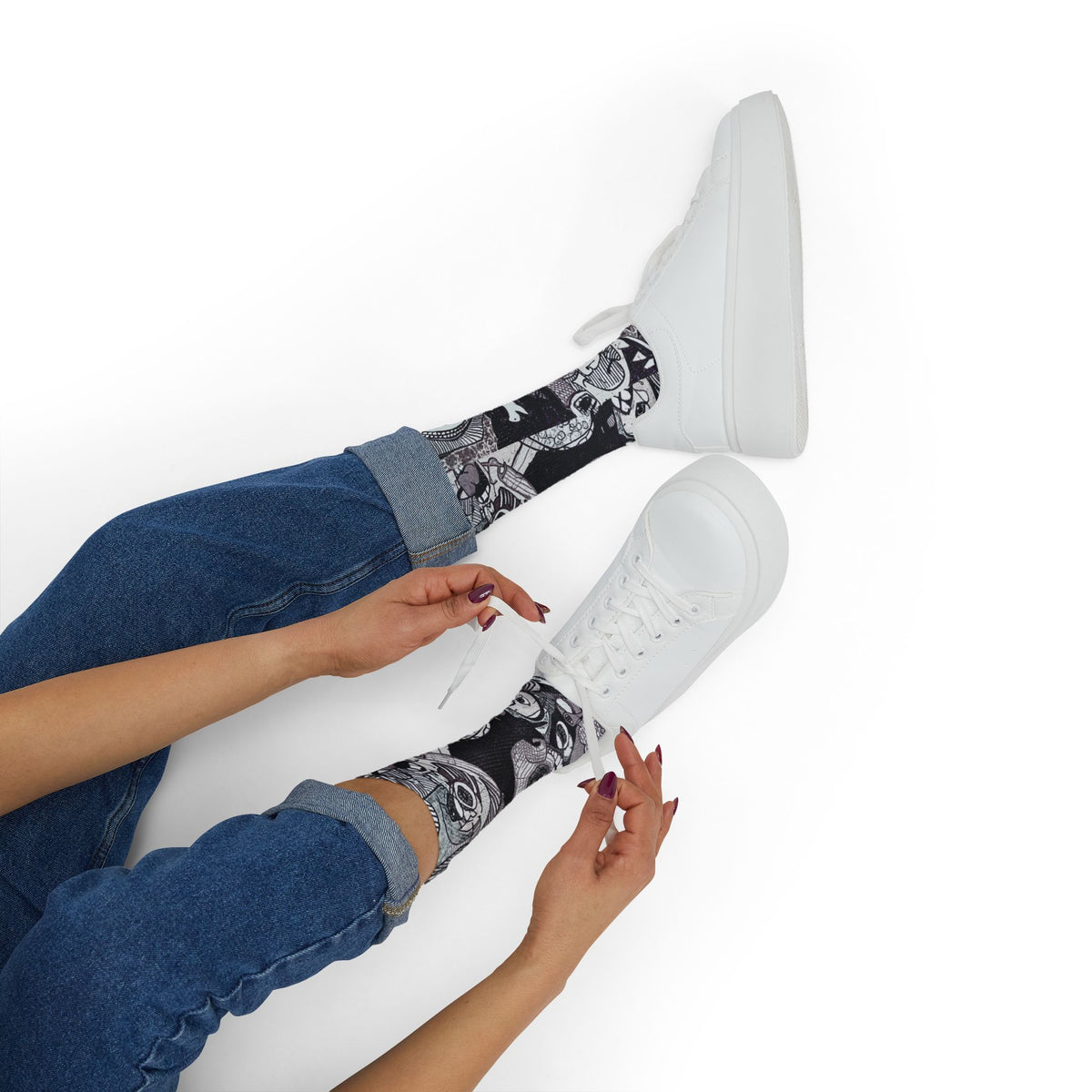 House Party — Black & Gray All-Over Face Pattern Sublimation Socks
