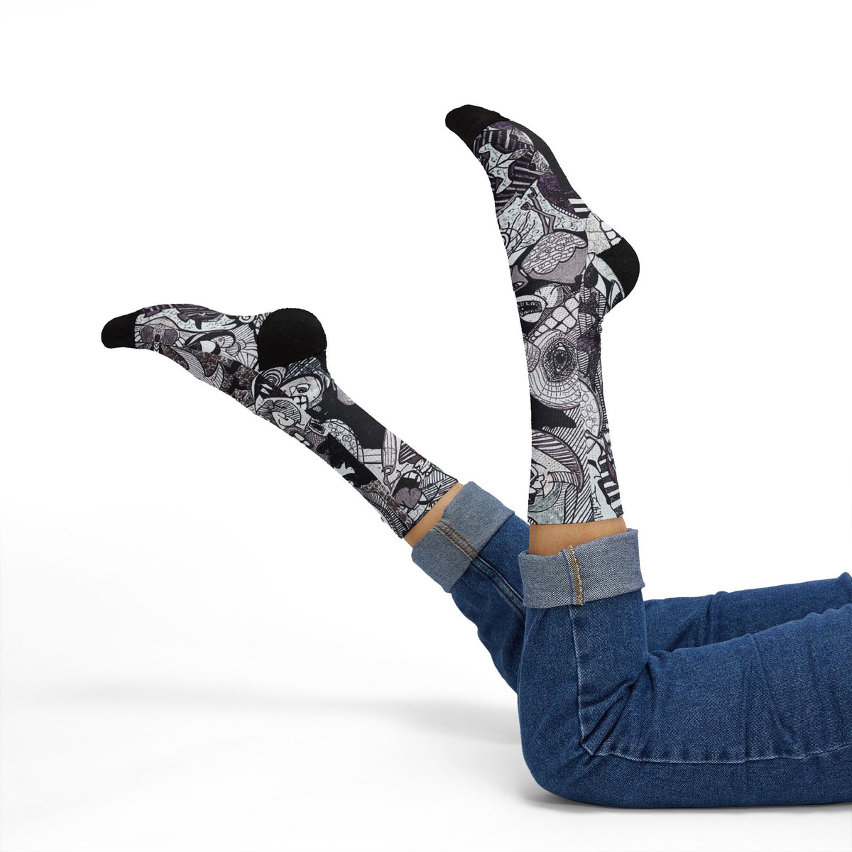 House Party — Black & Gray All-Over Face Pattern Sublimation Socks