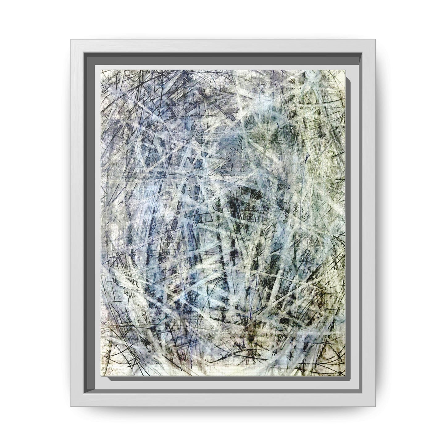 Abstract Swirl Framed Canvas Art — Blue-Grey Modern Wall Decor