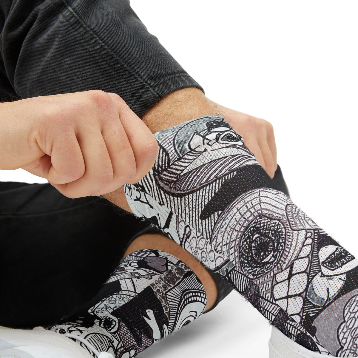 House Party — Black & Gray All-Over Face Pattern Sublimation Socks