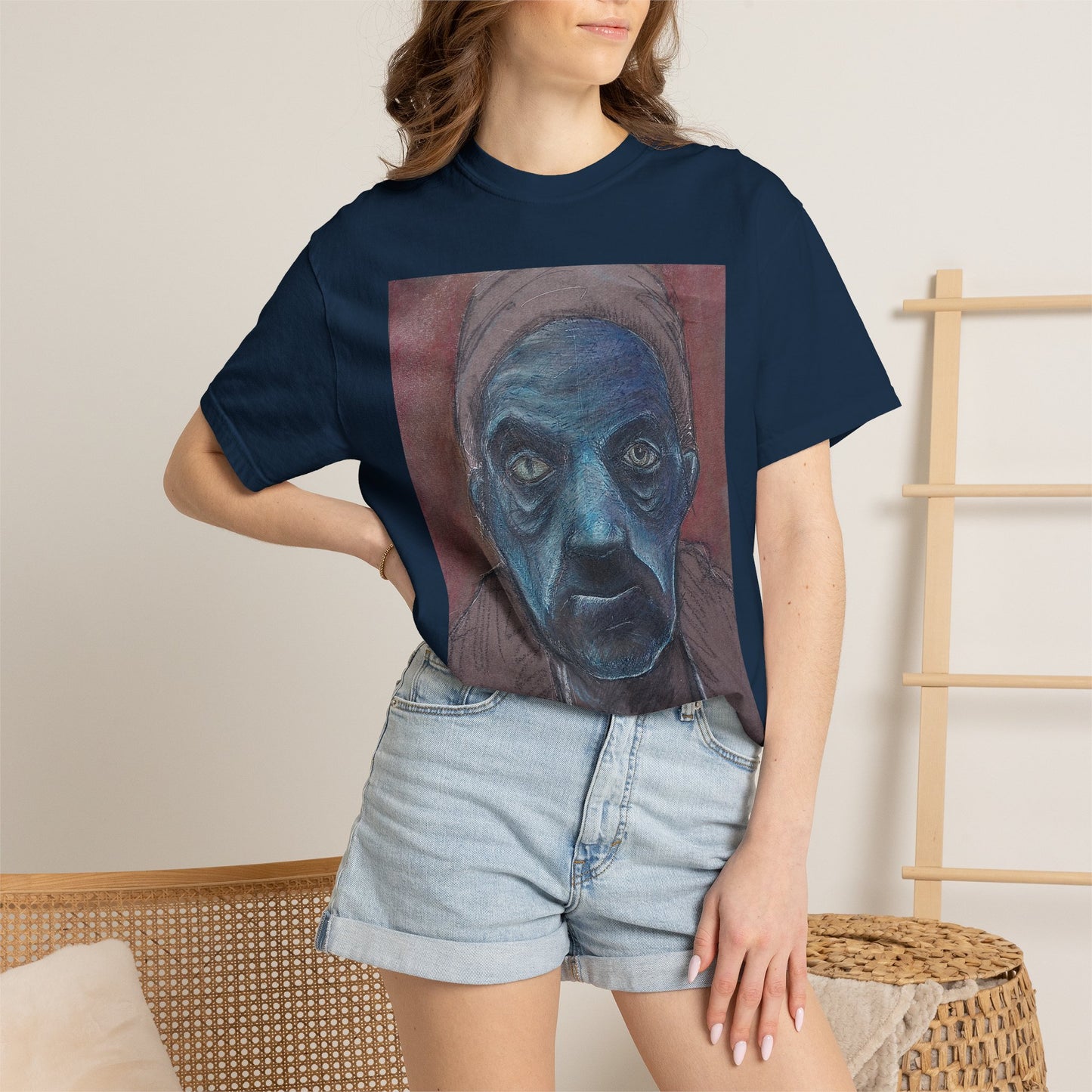 Portrait T-Shirt — Moody Blue Face Art Tee