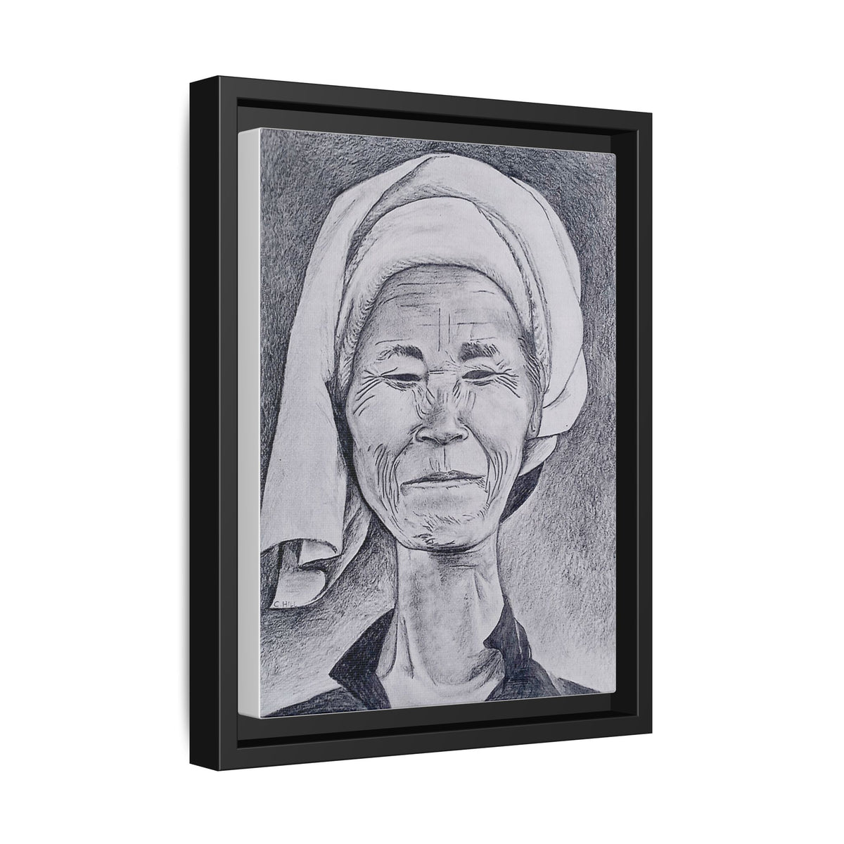 Long Neck Lady Portrait - Framed Matte Canvas Print