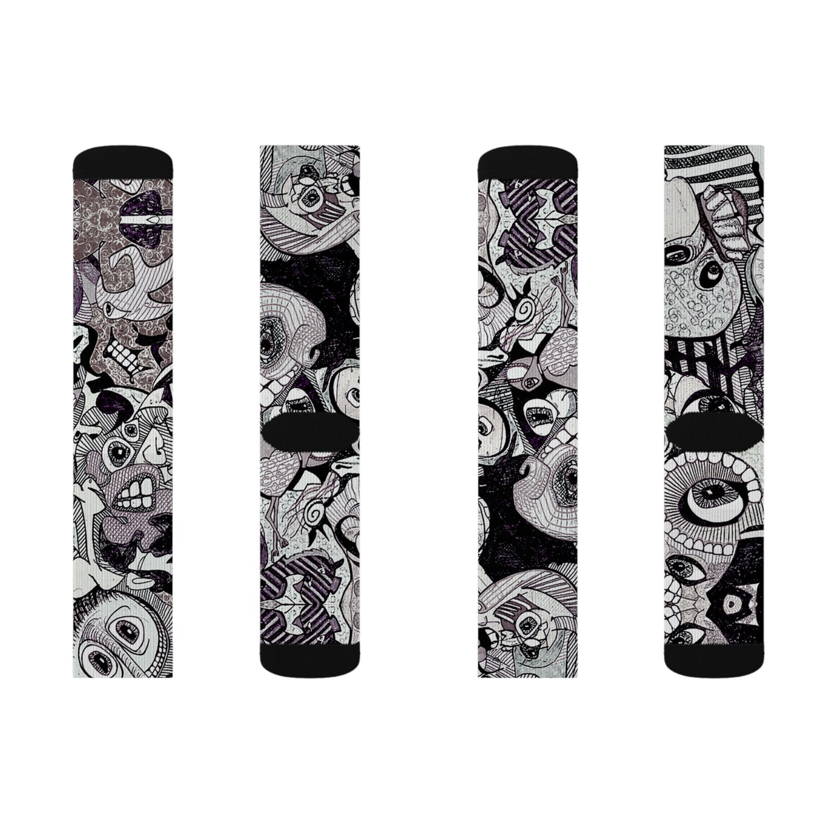 House Party — Black & Gray All-Over Face Pattern Sublimation Socks