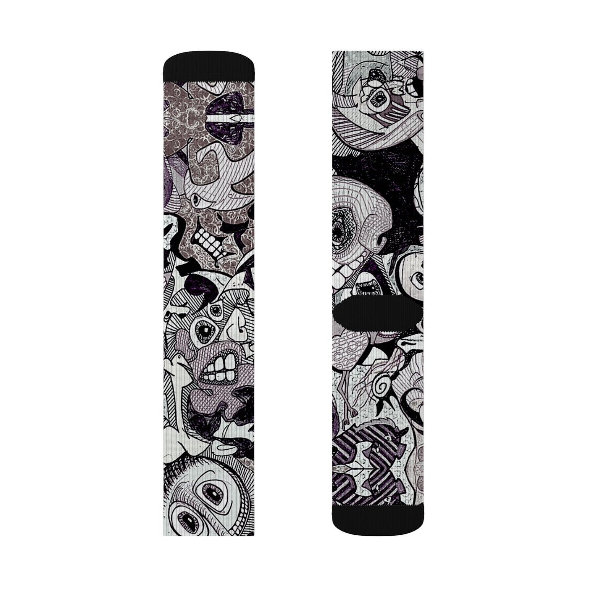 House Party — Black & Gray All-Over Face Pattern Sublimation Socks