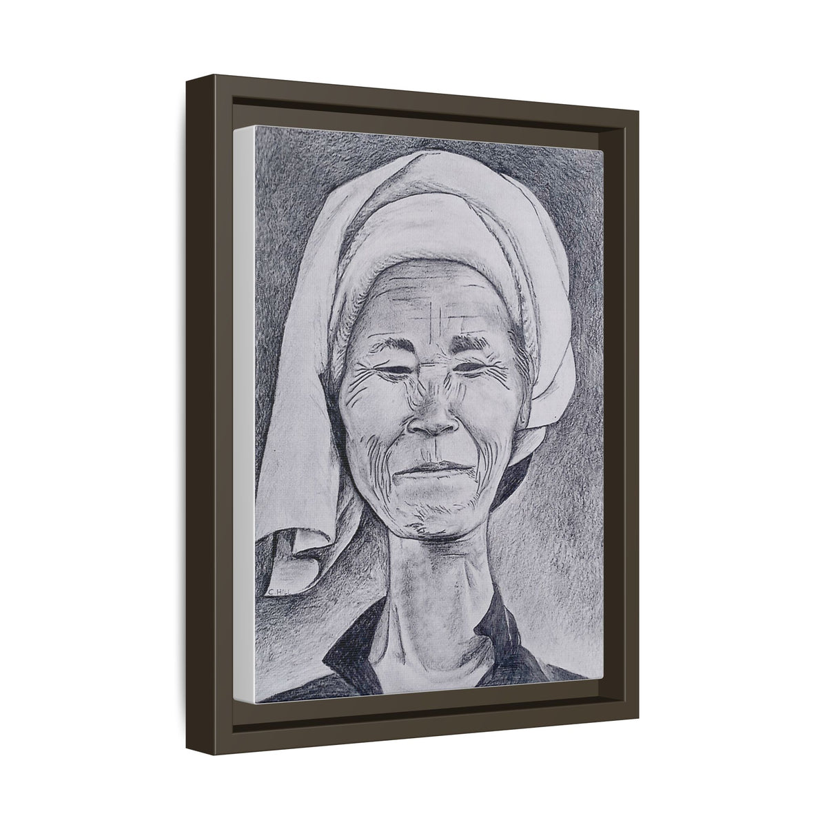 Long Neck Lady Portrait - Framed Matte Canvas Print