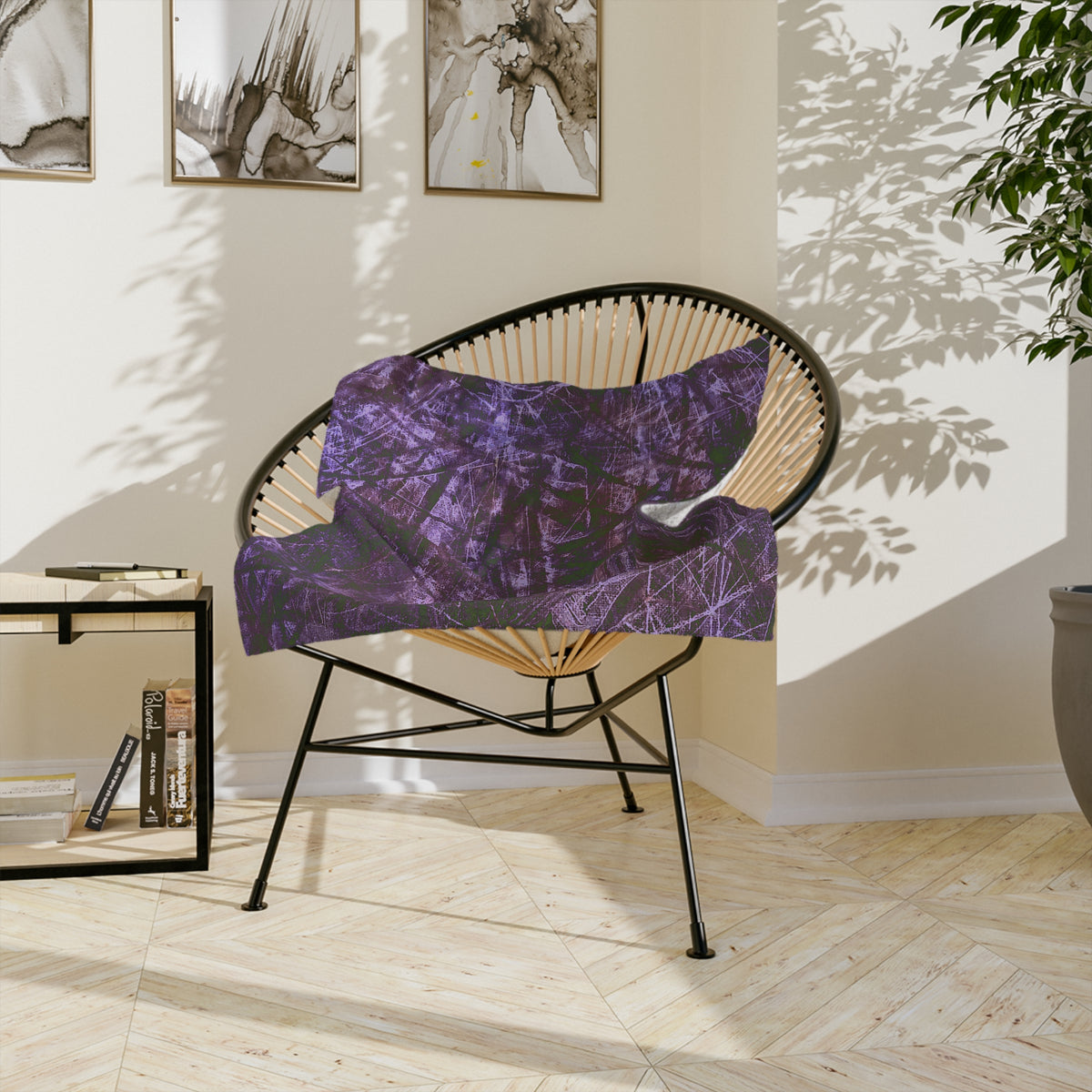Purple Abstract Velvet Microfiber Blanket - Modern Grunge Throw for Living Room & Bedroom