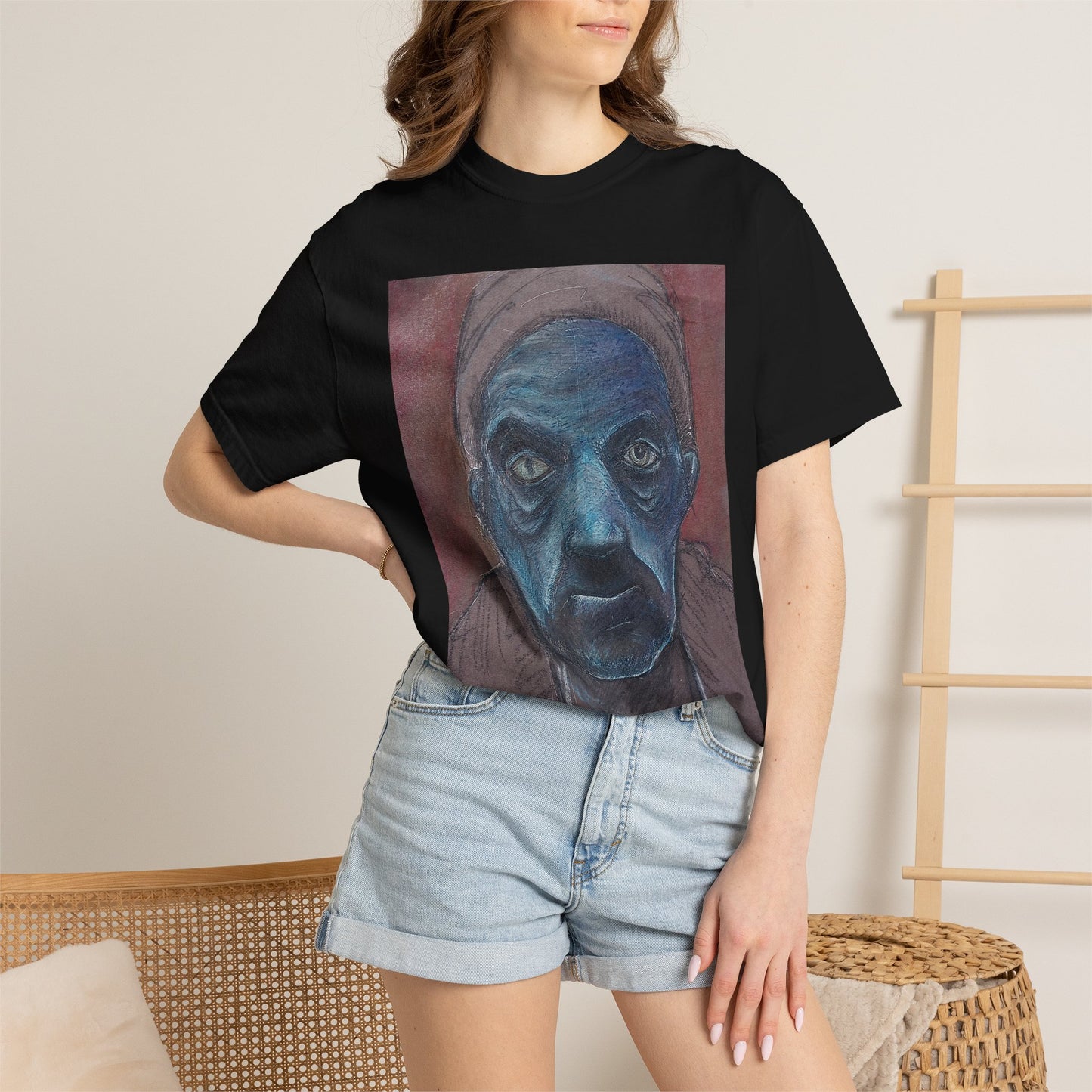 Portrait T-Shirt — Moody Blue Face Art Tee