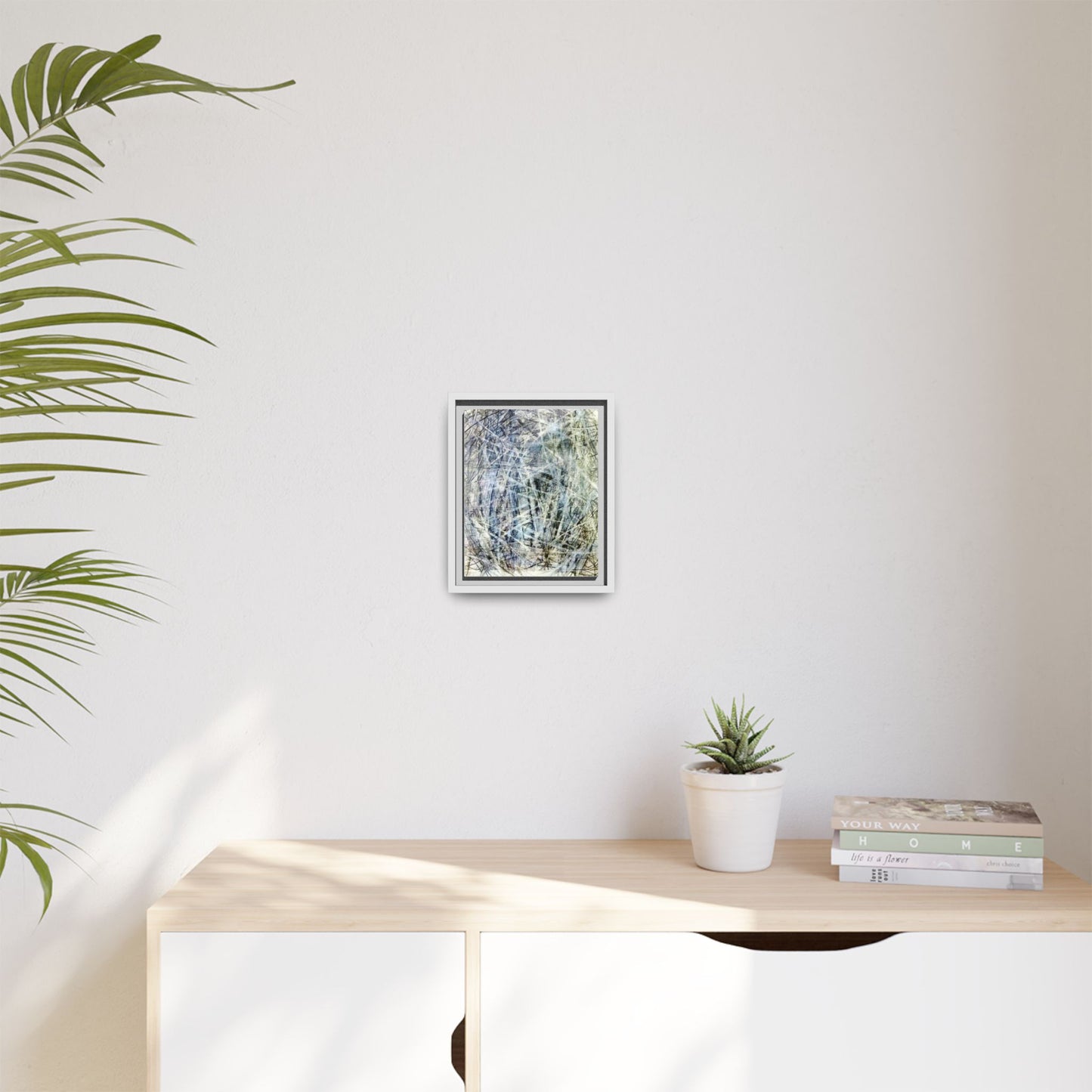 Abstract Swirl Framed Canvas Art — Blue-Grey Modern Wall Decor