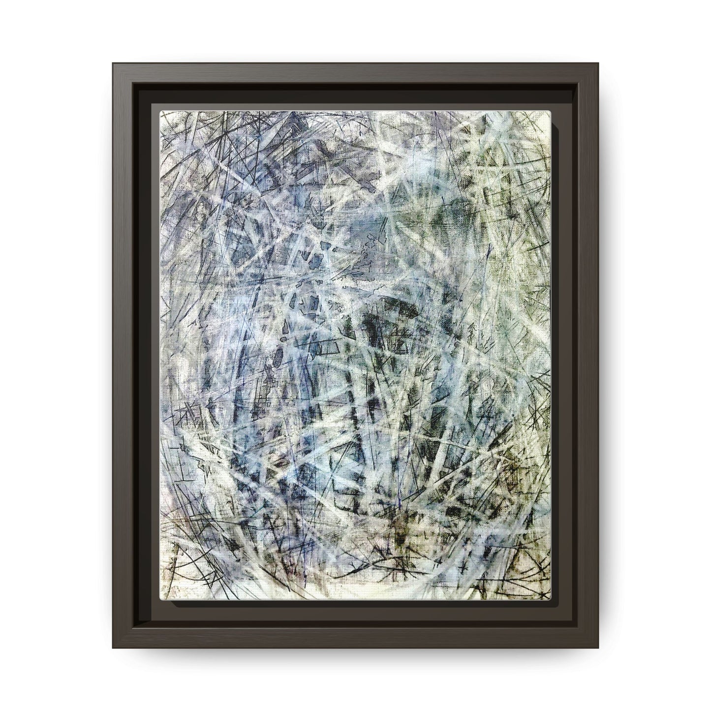 Abstract Swirl Framed Canvas Art — Blue-Grey Modern Wall Decor