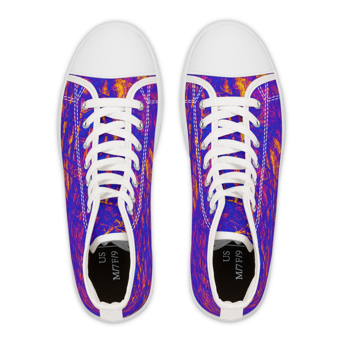Women's High Top Sneakers — Vibrant Purple Orange Abstract Print