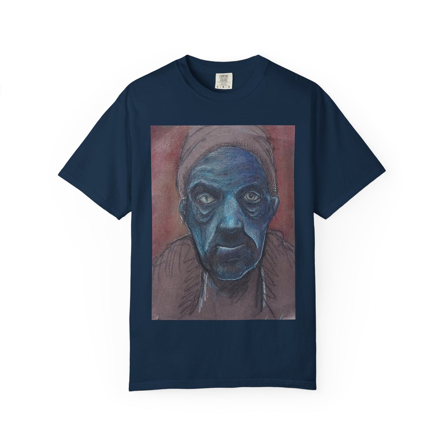 Portrait T-Shirt — Moody Blue Face Art Tee