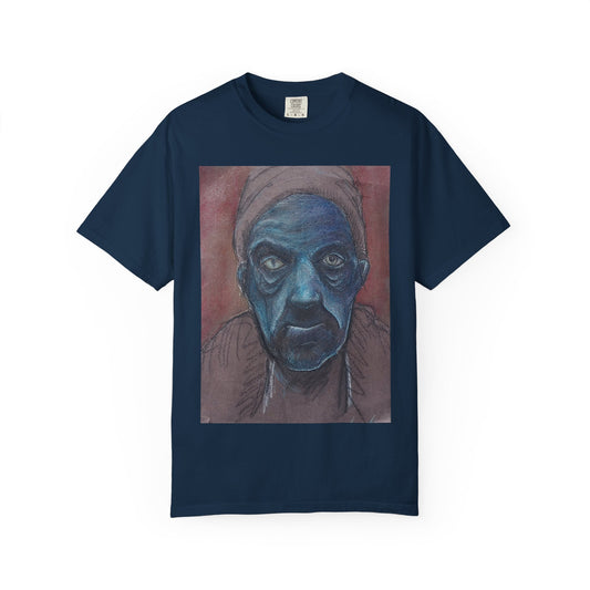 Portrait T-Shirt — Moody Blue Face Art Tee