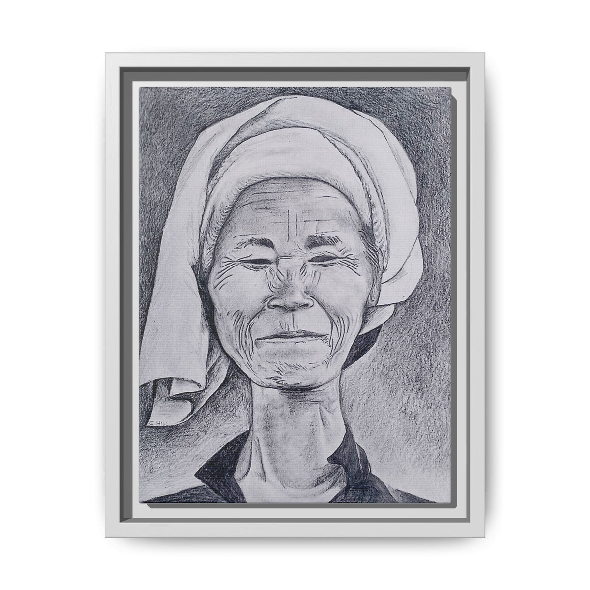 Long Neck Lady Portrait - Framed Matte Canvas Print