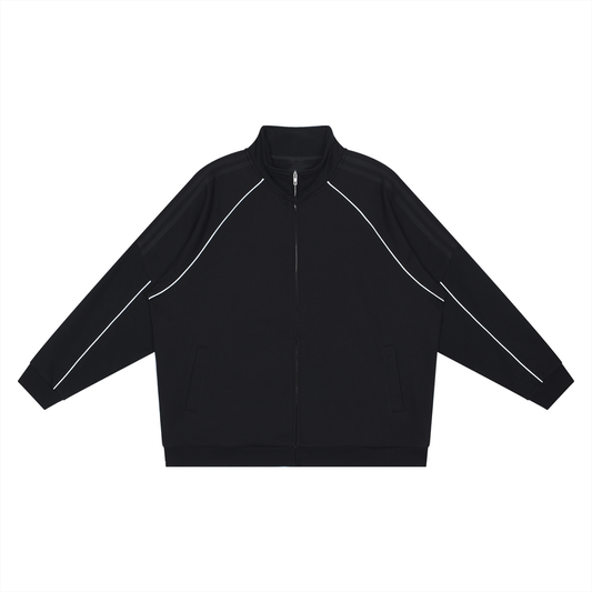 Abstract Drawing and Anarchy Symbol - Reflection Striped Raglan Sleeve  Jacket