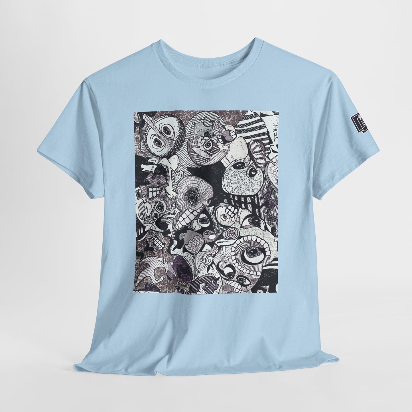 Doodle Monsters Graphic Tee — Black & White Surreal Cartoon Print