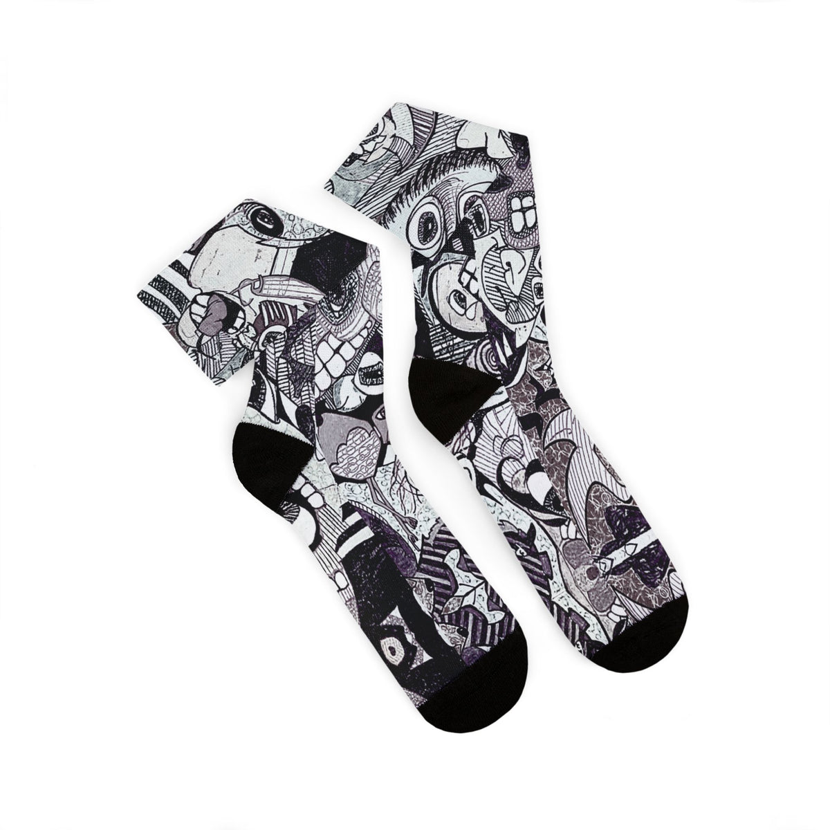 House Party — Black & Gray All-Over Face Pattern Sublimation Socks