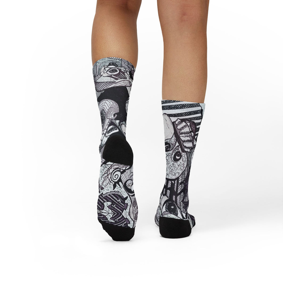 House Party — Black & Gray All-Over Face Pattern Sublimation Socks