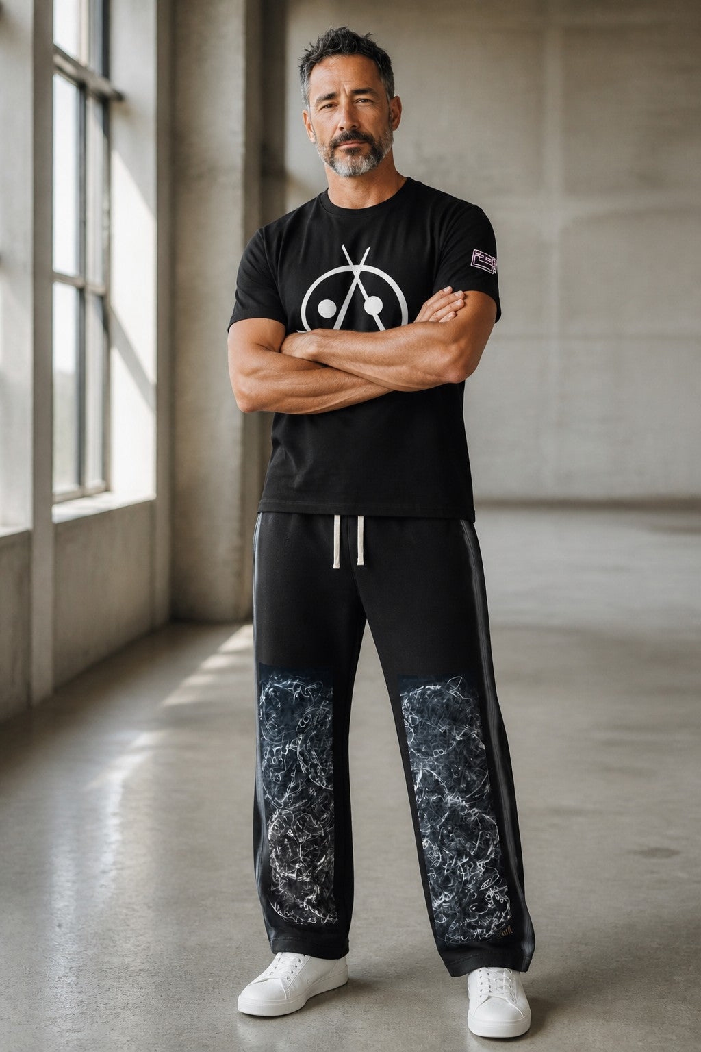 Essential Cotton T-Shirt with smiley face anarchy symbol