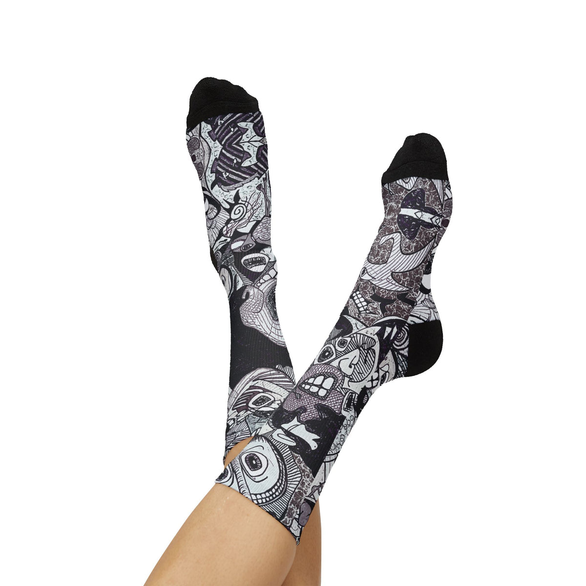 House Party — Black & Gray All-Over Face Pattern Sublimation Socks