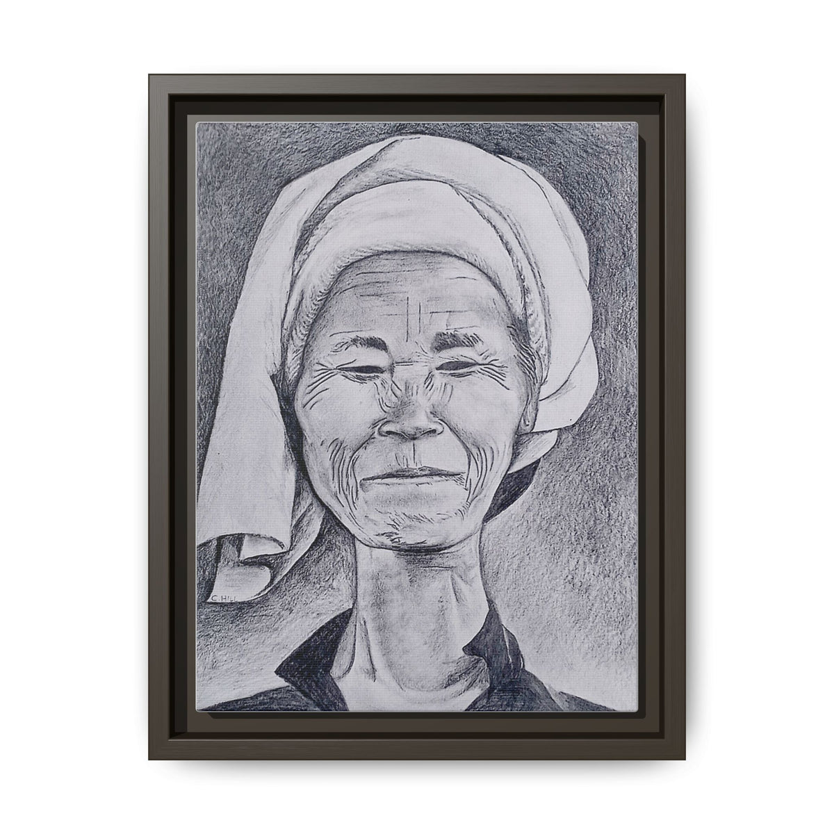 Long Neck Lady Portrait - Framed Matte Canvas Print