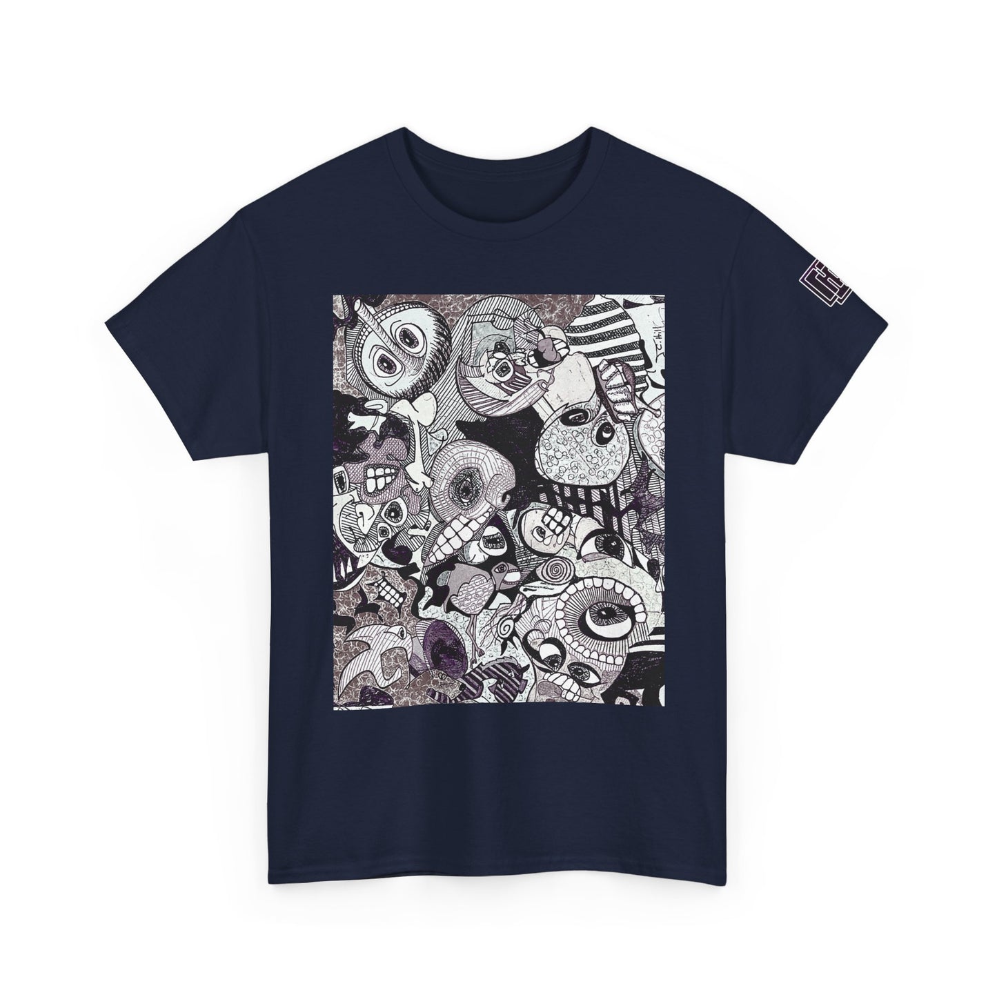 Doodle Monsters Graphic Tee — Black & White Surreal Cartoon Print