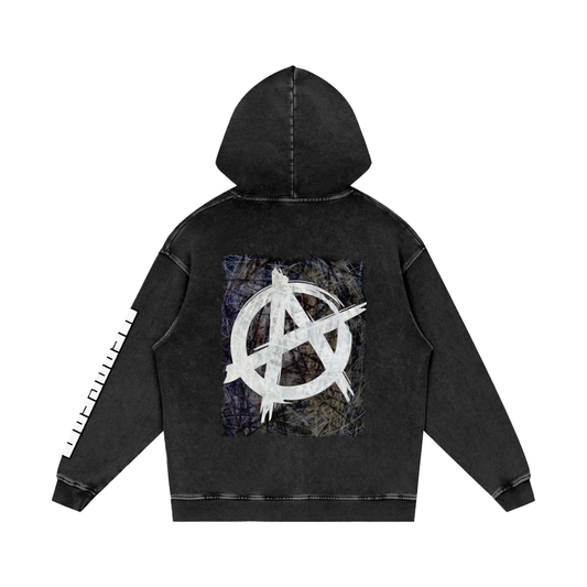 Original ArtWork Anarchy Symbol and Quote - Snow Washed Loose Cotton Hoodie