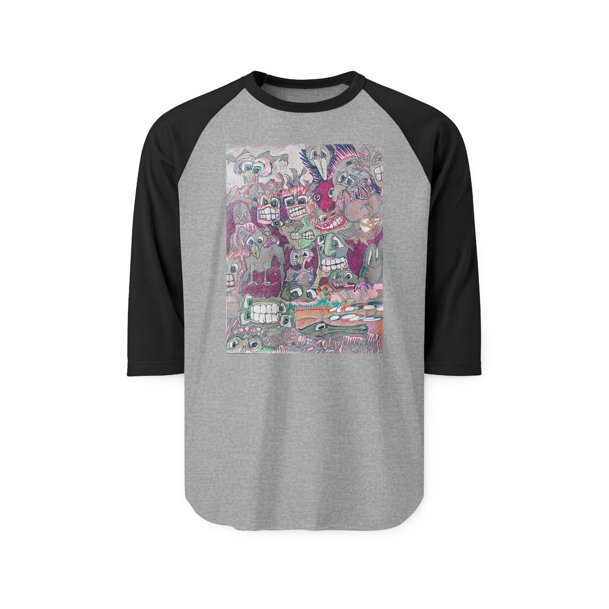 Raglan Shirt - Colorful Collage Art Graphic Baseball Tee