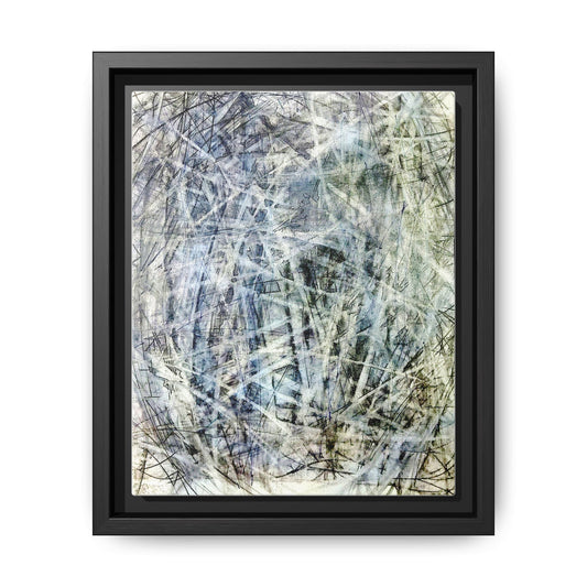 Cacophonic Concoction #5 - Framed Canvas Original Abstract Art — Blue-Grey Modern Wall Decor