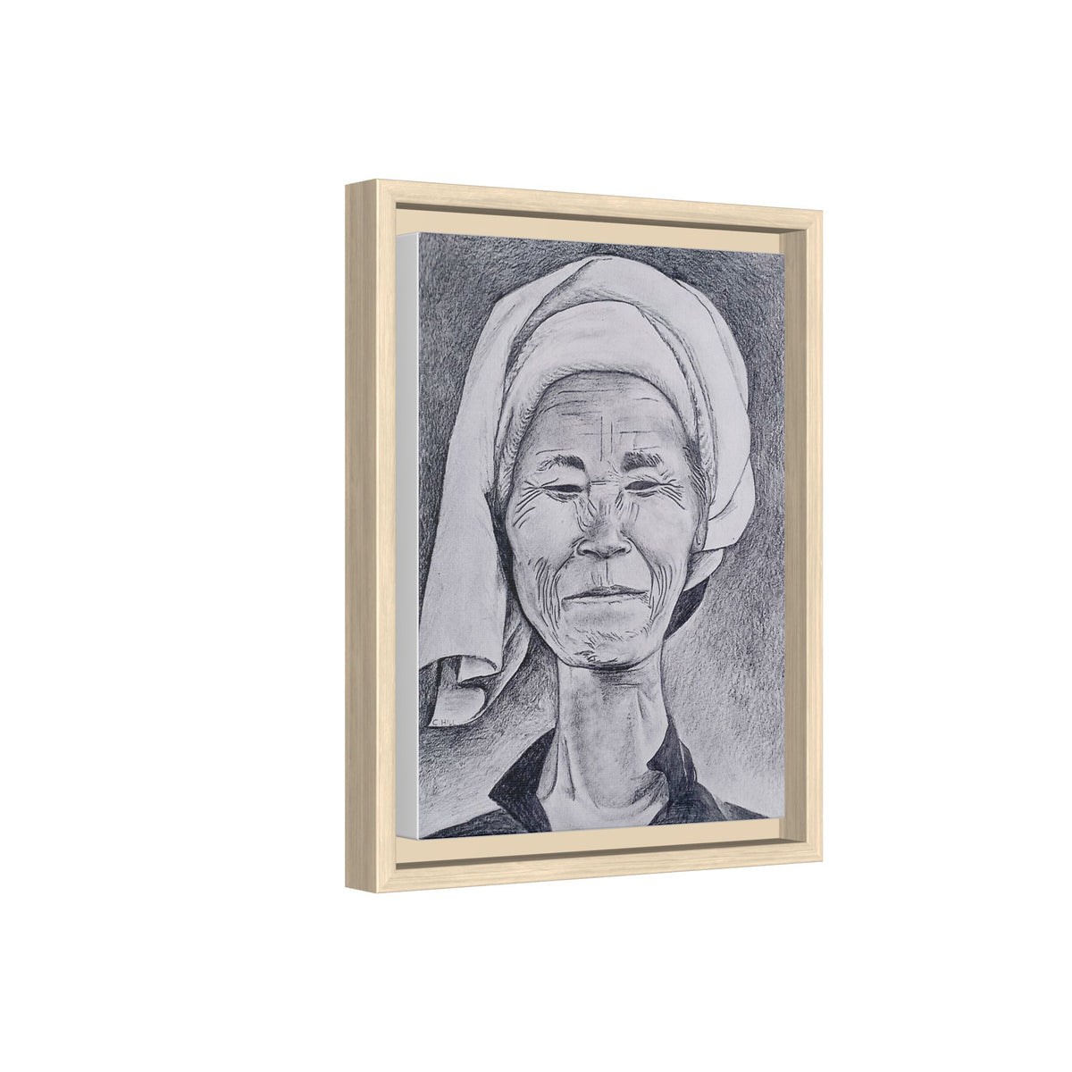 Long Neck Lady Portrait - Framed Matte Canvas Print
