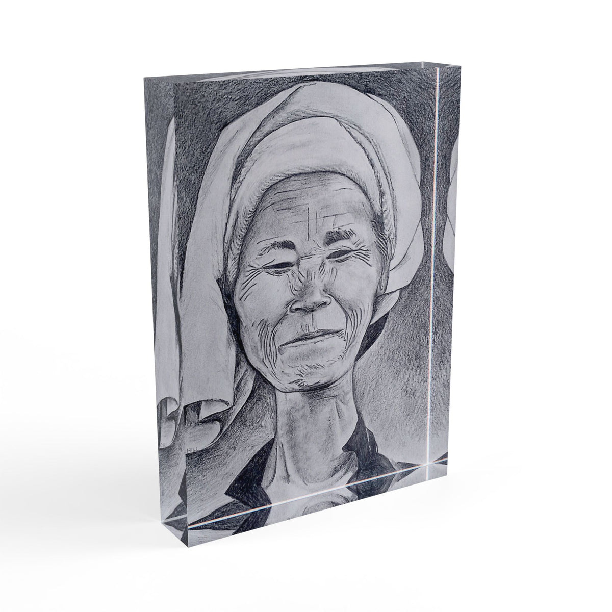 Long Neck Lady - Pencil Portrait Acrylic  Photo Block